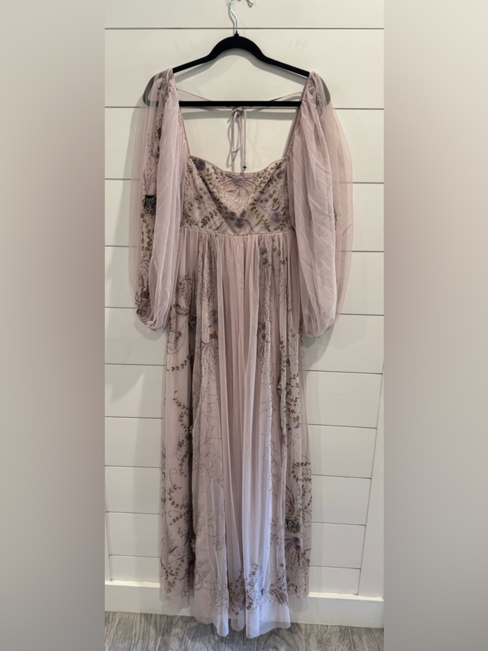 BHLDN Stargazer Purple Valetta Empire-Waist Puff-Sleeve Backless Gown - Picture 4 of 11